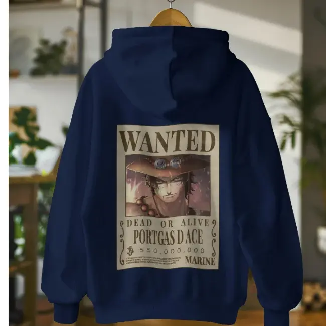 Portgas D. Ace Wanted Poster Hoodie One Piece Anime 400 GSM Pure Cotton Hoodie