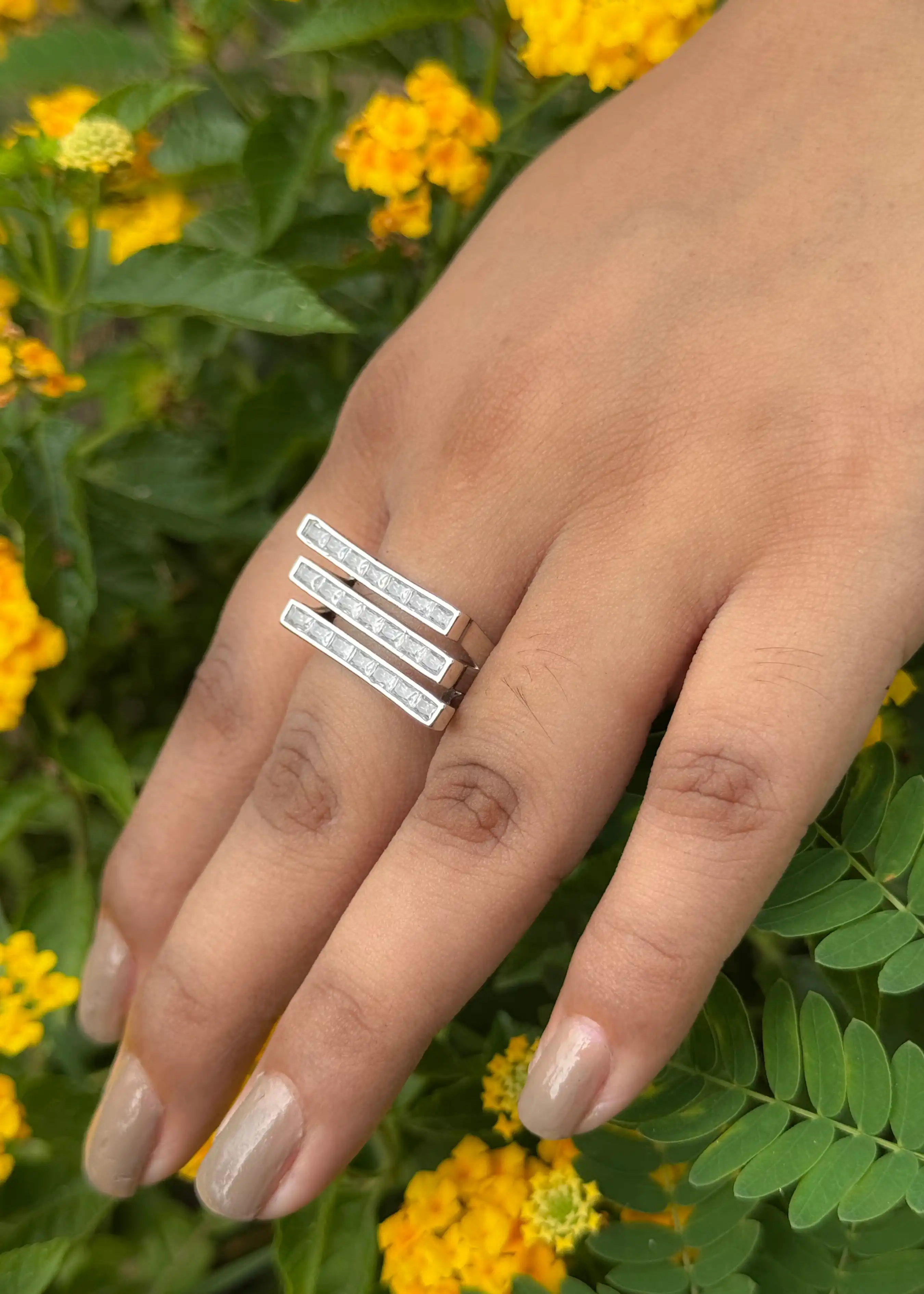 Stylish Triple Bar Ring| Anti Tarnish| Adjustable| Shiny Finish Image