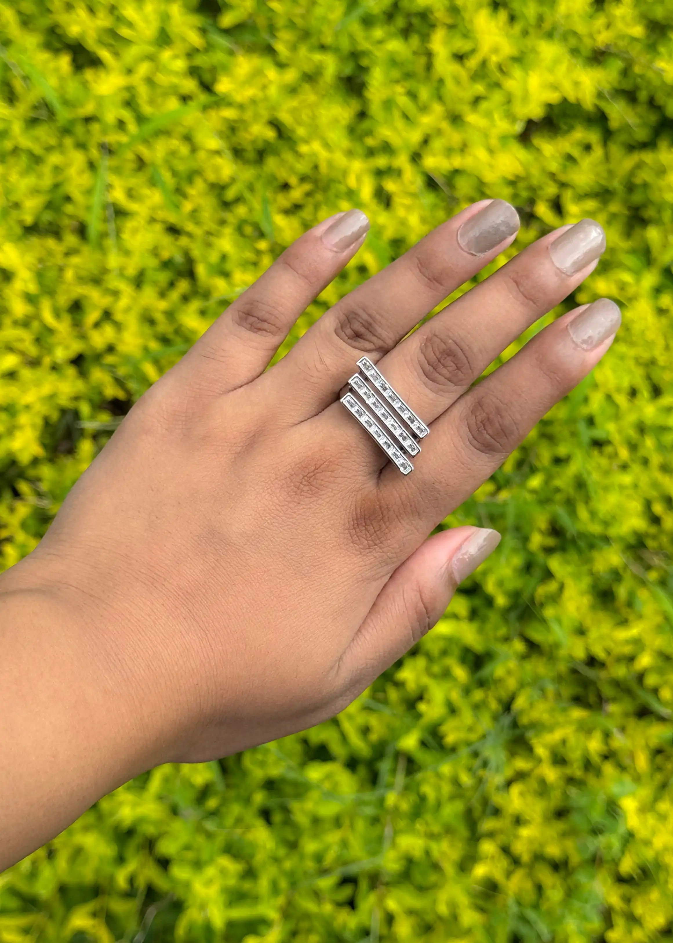 Stylish Triple Bar Ring| Anti Tarnish| Adjustable| Shiny Finish - Hover Image