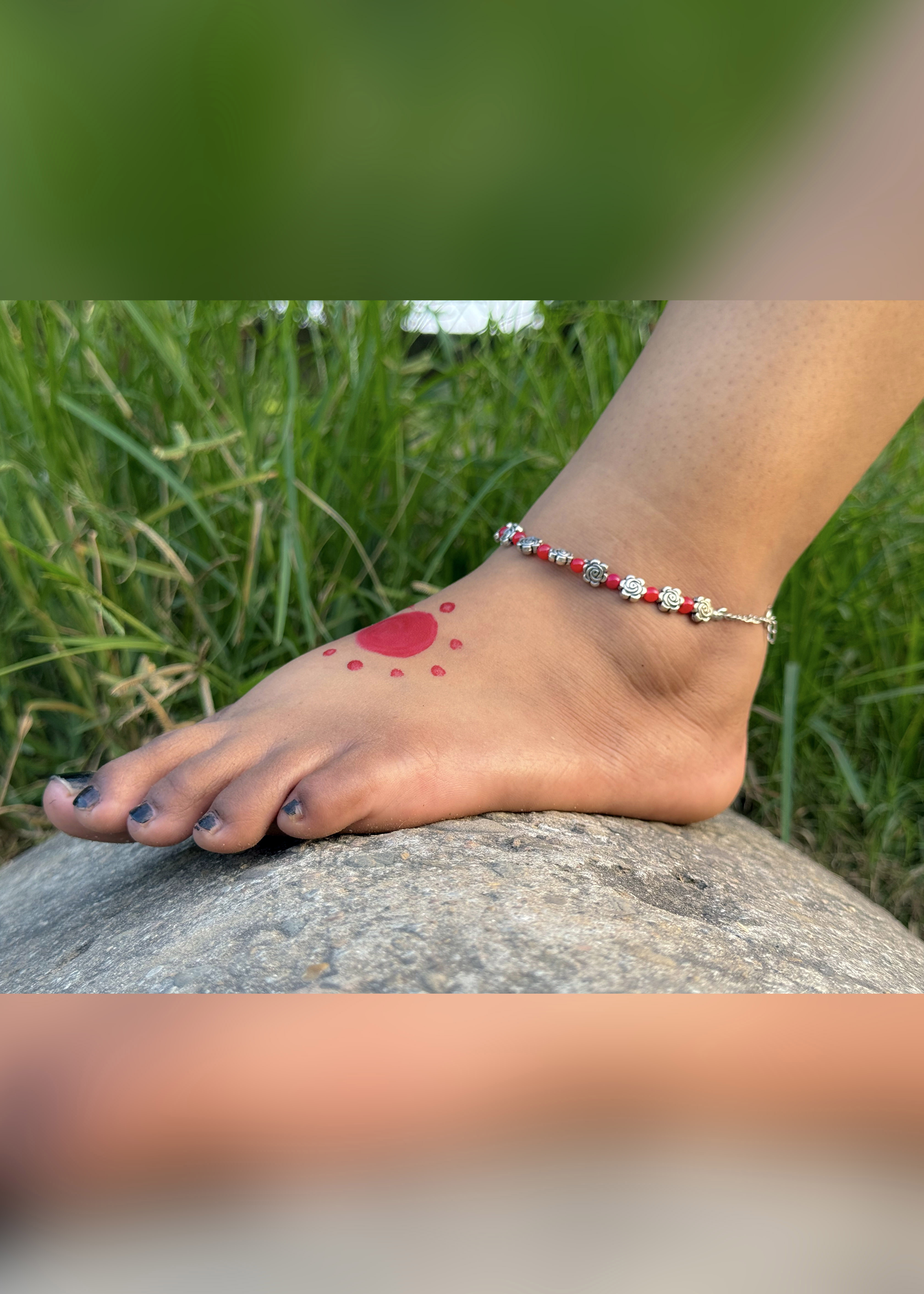 Rose & Red Beaded Anklet/Bracelet| Two in One Use - Hover Image