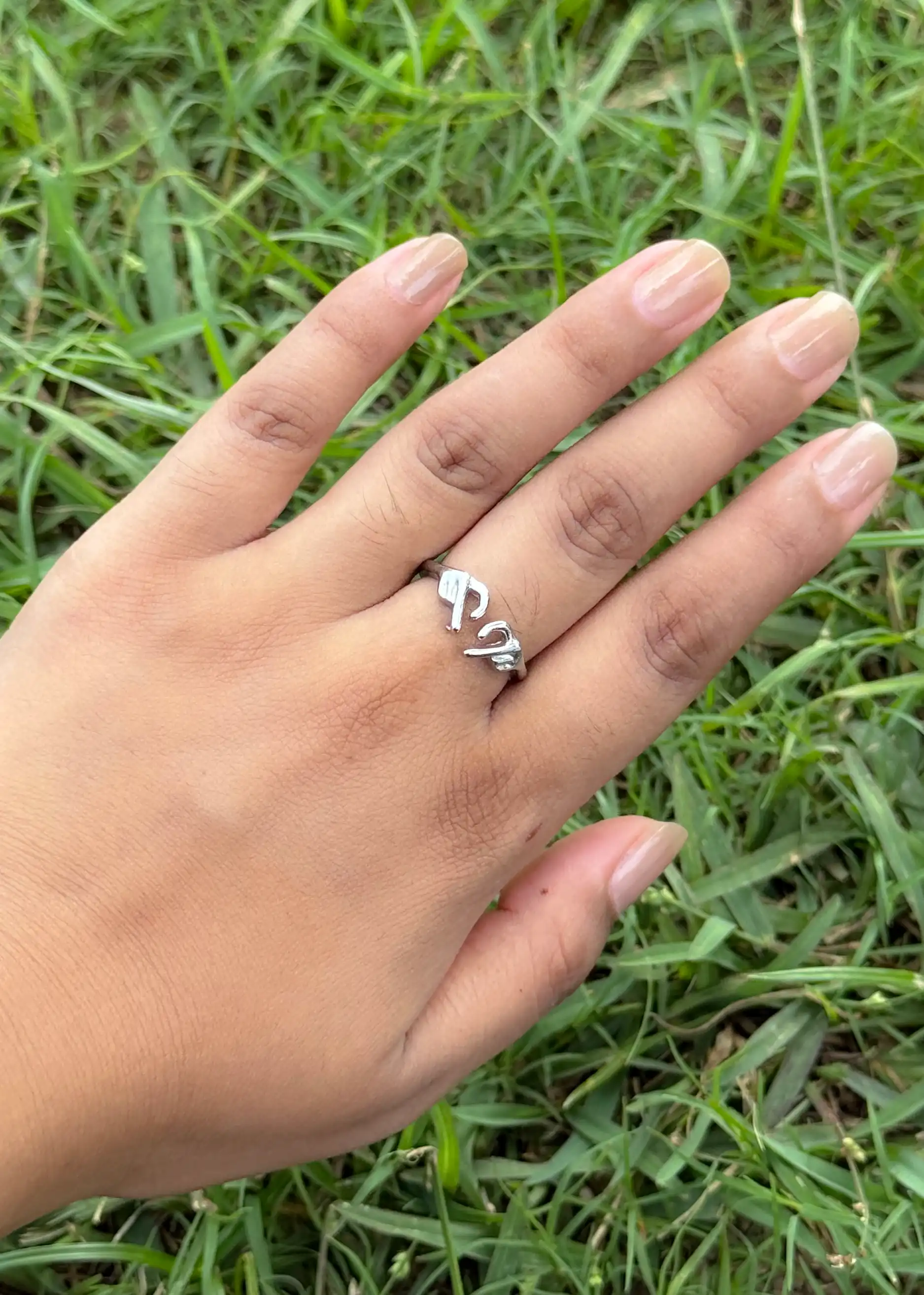 Stainless Steel Hug and Heart Finger Rings| Free Size| Set of 2 - Hover Image