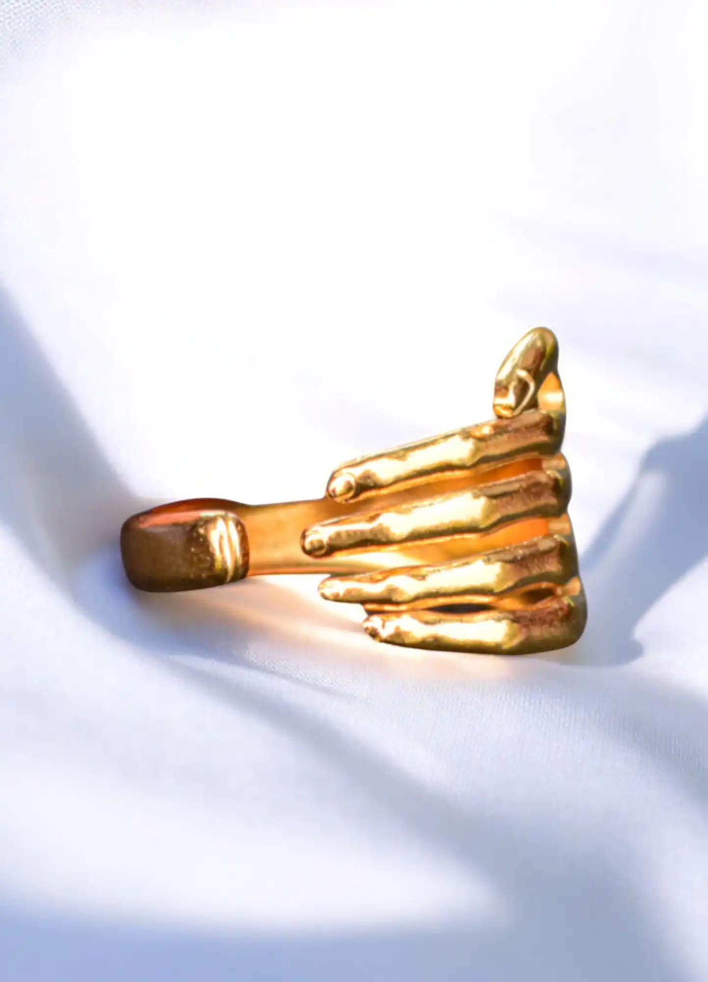 Skull Hand Ring| Anti Tarnish| Golden Color| Western Style - Hover Image