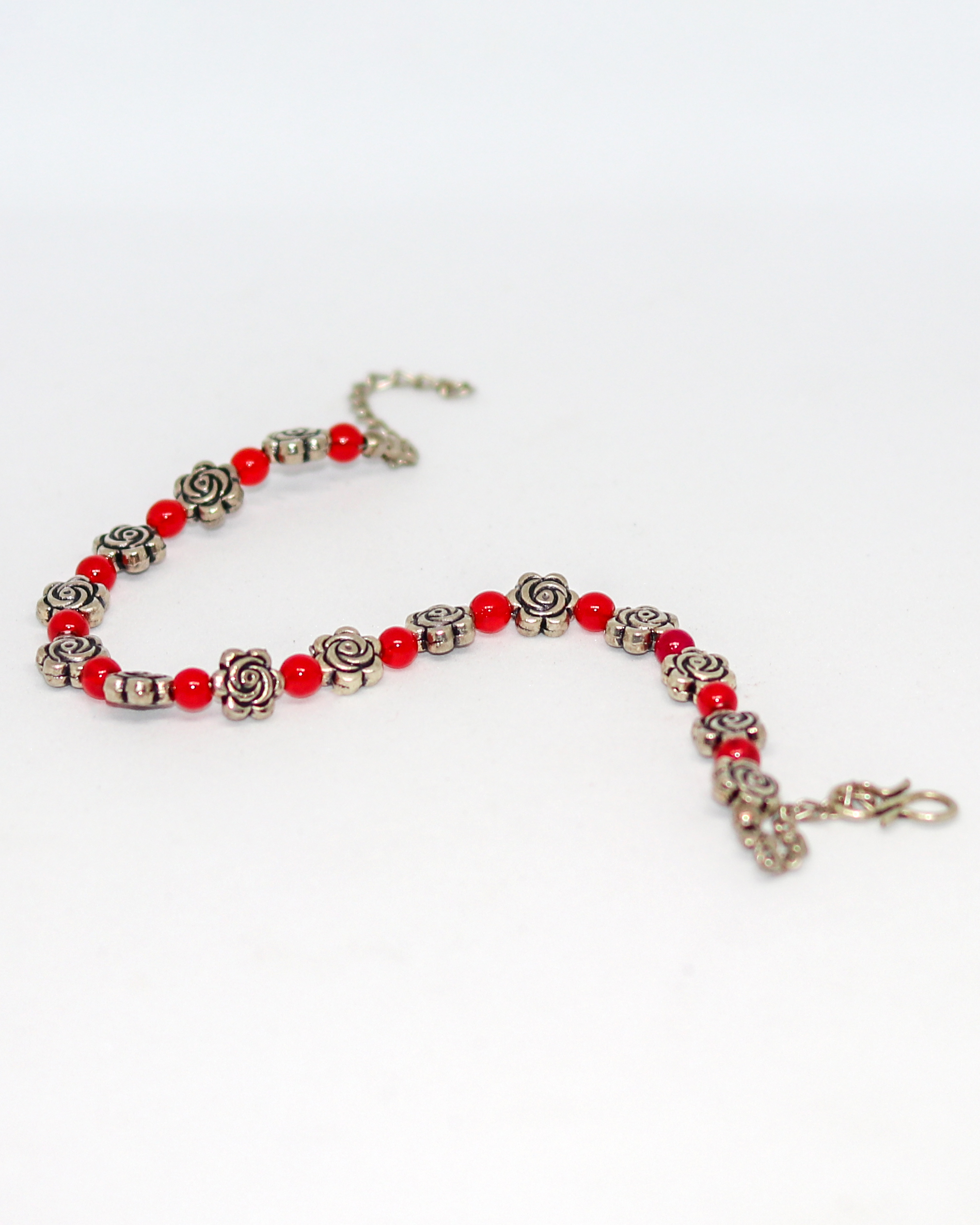 Rose & Red Beaded Anklet/Bracelet| Two in One Use Image