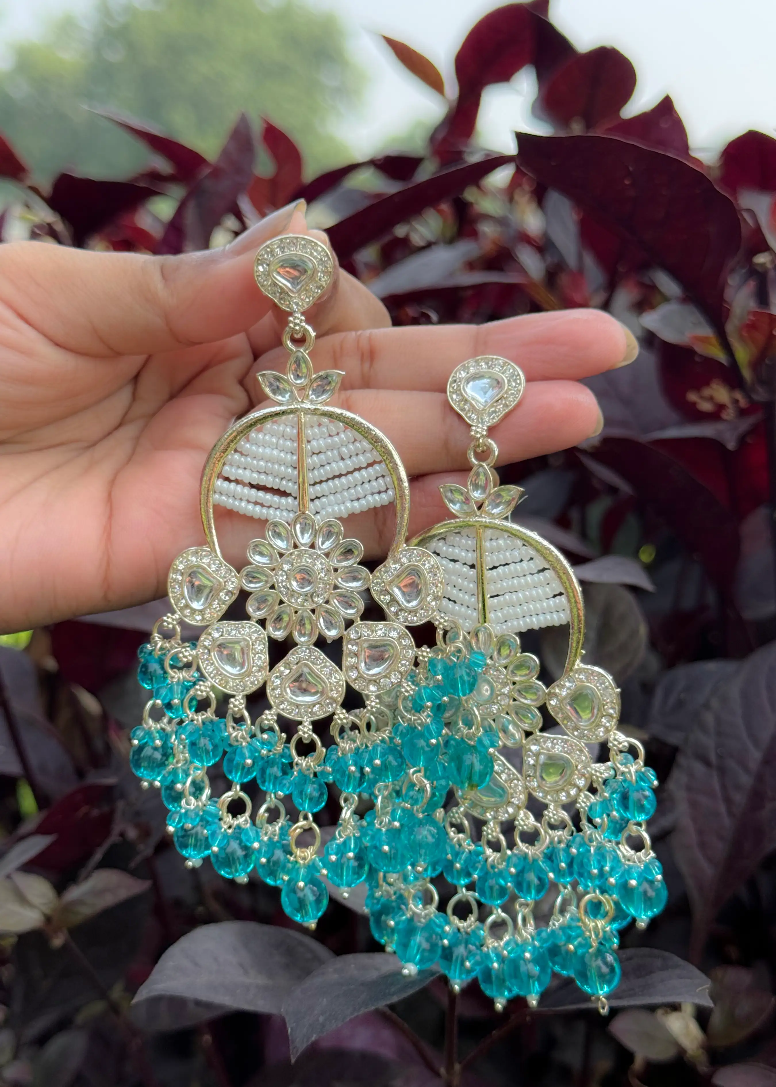 Motiya Earrings| Ethnic Design| Big Size| Beads and Pearls Image