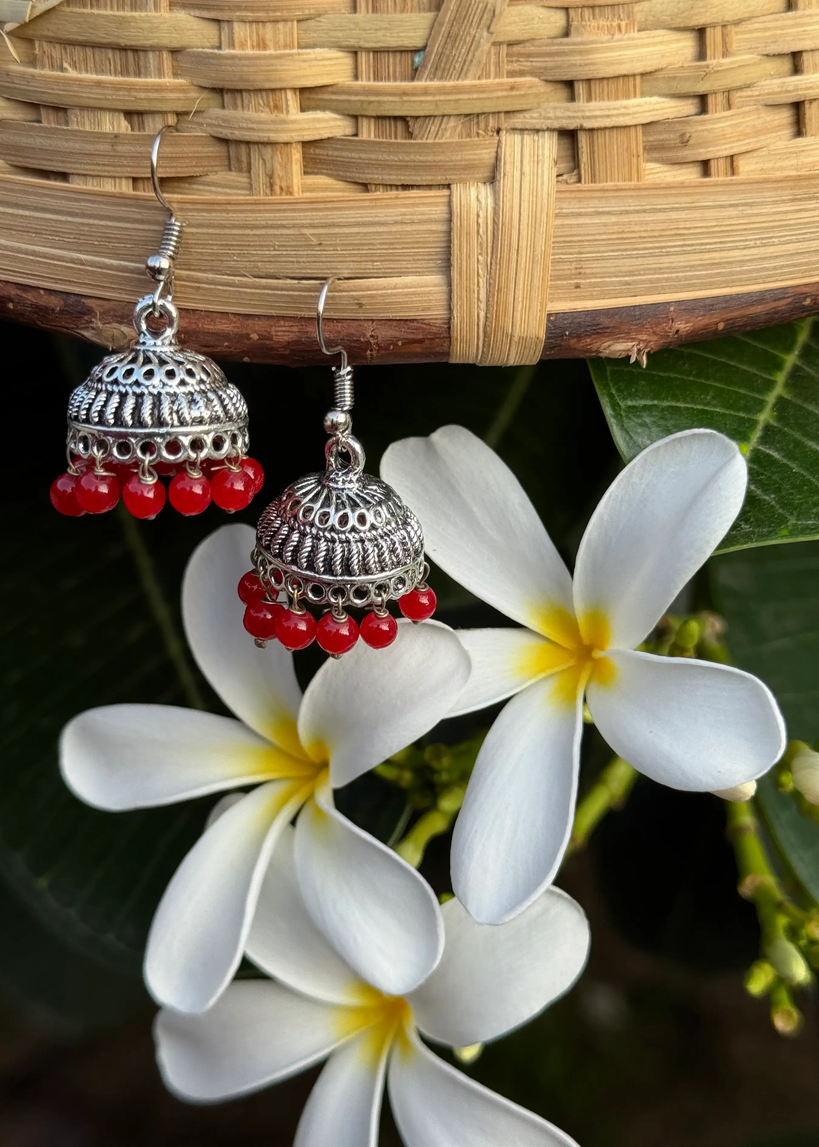 Rangeeli Chutki| Small Size| Silver Jhumka| Earrings with Coloured Stone Beads Image