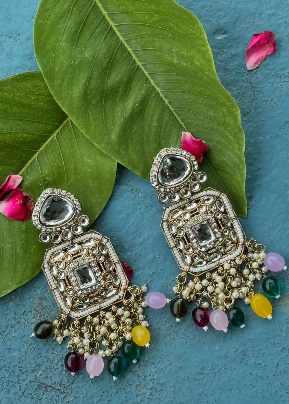 Ruhaani Earrings| Indian Earring| Ethnic Design| Big Size Earring| Mirror Work| Colourful Gemstones Image