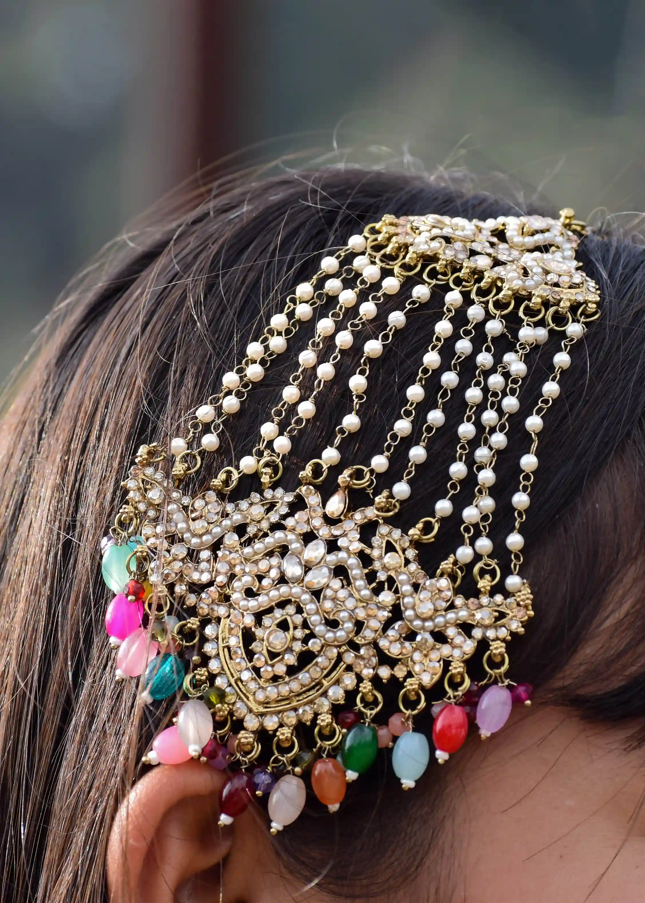 Ruhani Earring Set with Maang Tikka and Hair Jewellery  (Pakistani Style) Image
