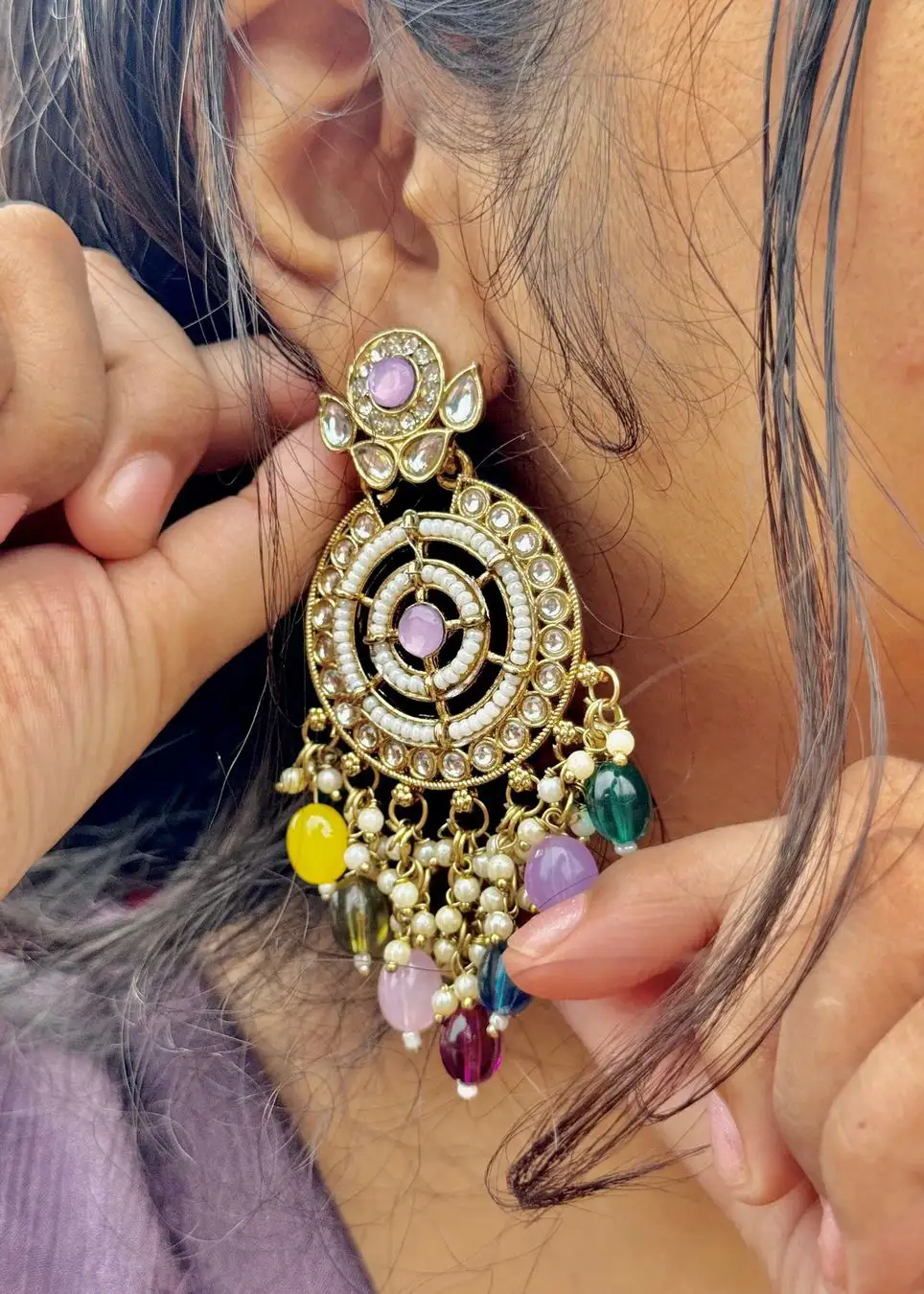Satrangi Earring| Big Size| Indian Ethnic Design| Colorful Stones Image
