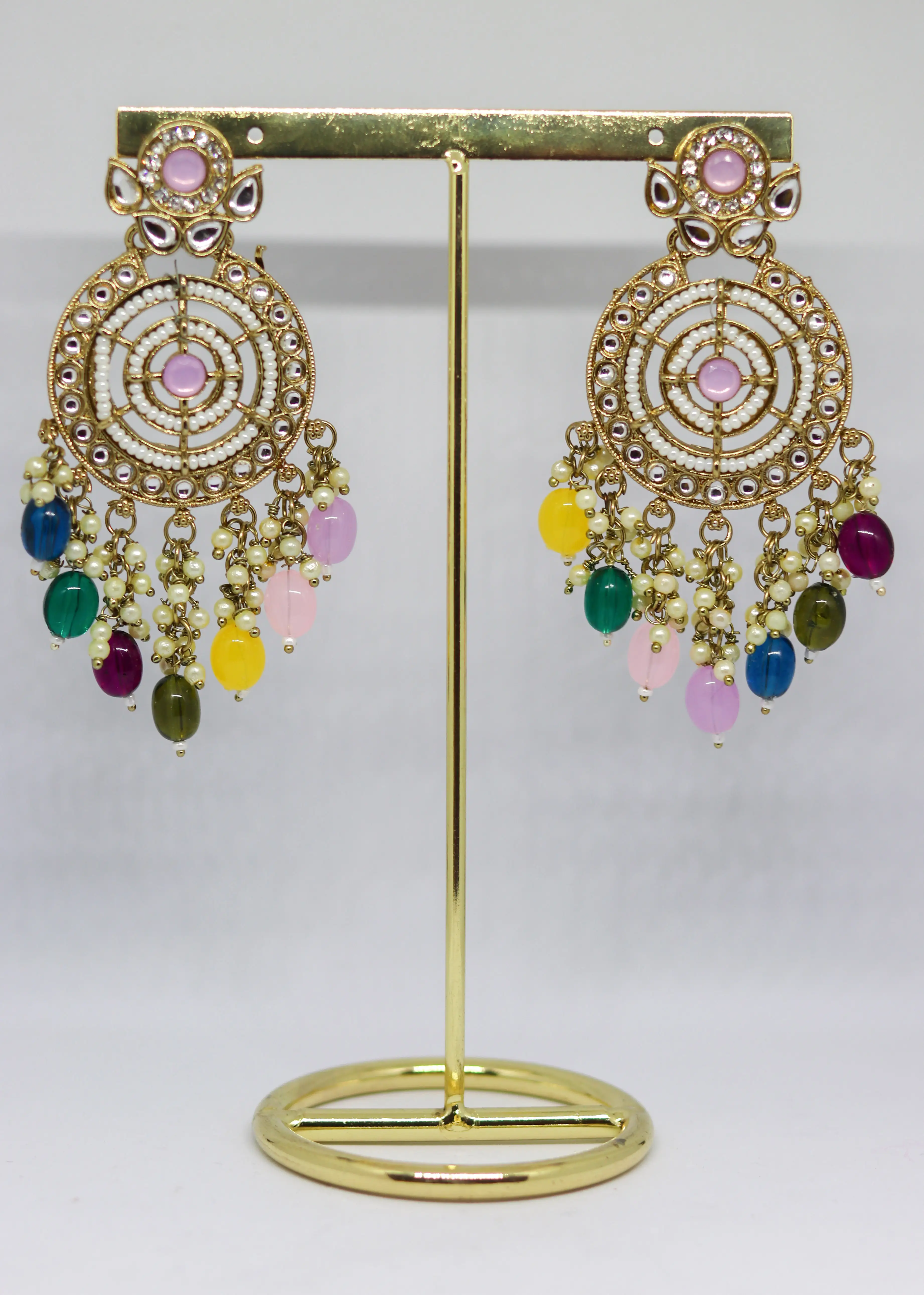 Satrangi Earring| Big Size| Indian Ethnic Design| Colorful Stones - Hover Image