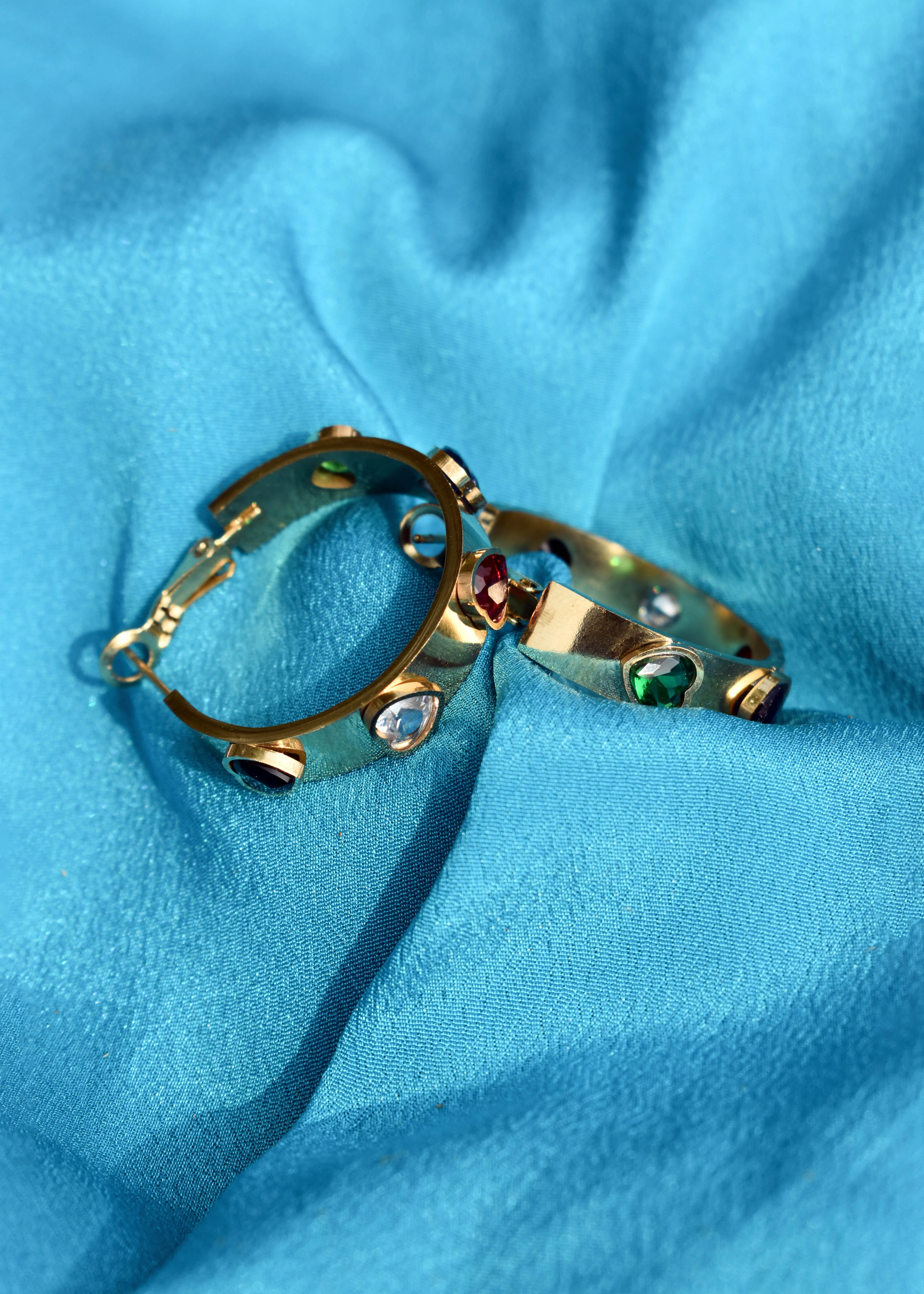 Golden Multicolor Heart Hoops| Anti Tarnish Image
