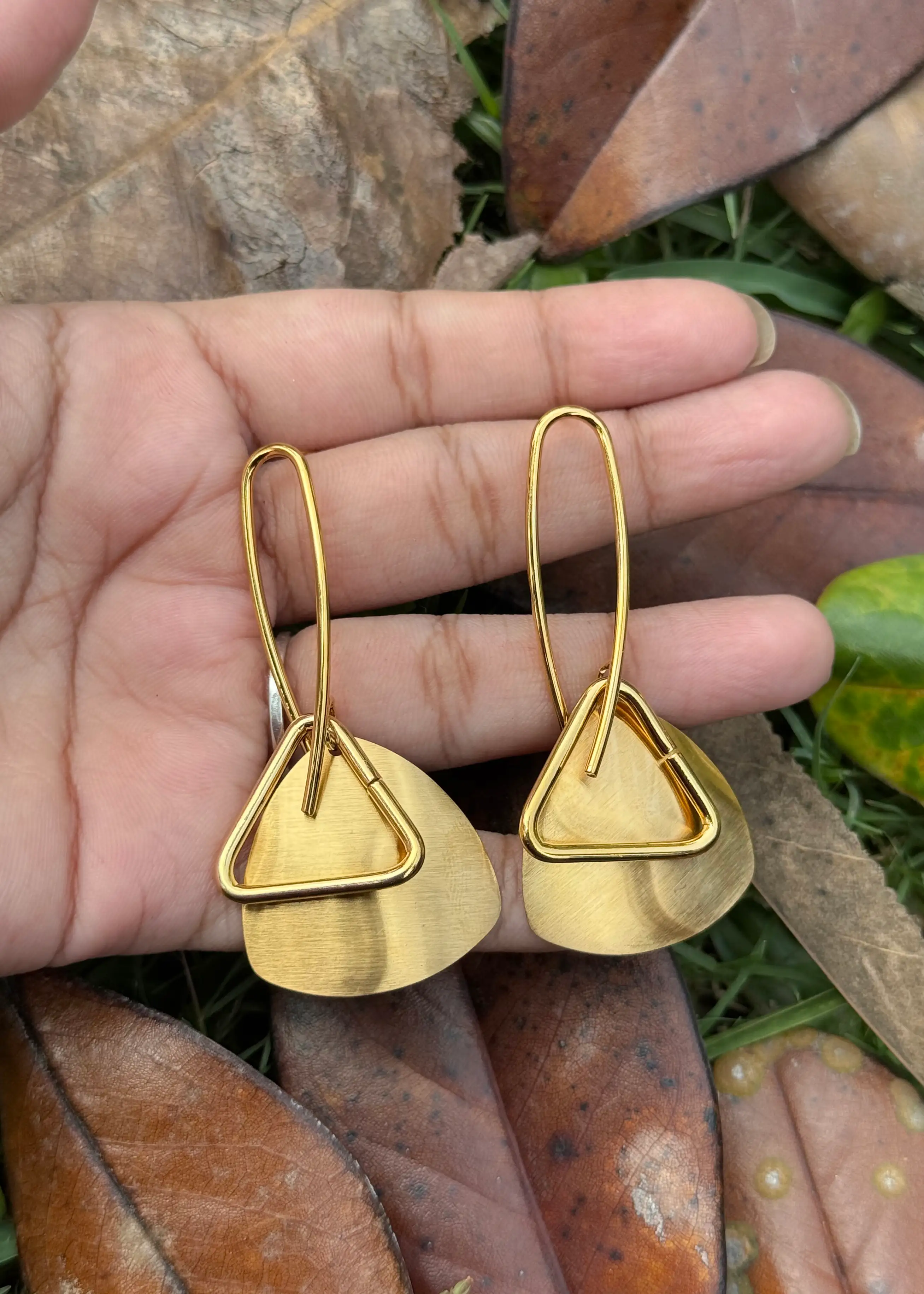 Trikon Golden Earrings| Western Style| Large Size| Golden Color - Hover Image