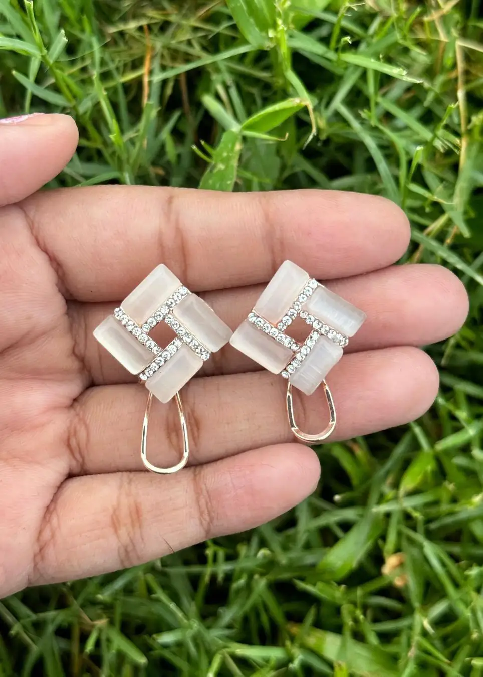 Diamond Shaped Stud Earrings| Korean Style| Minimalistic Earring - Hover Image