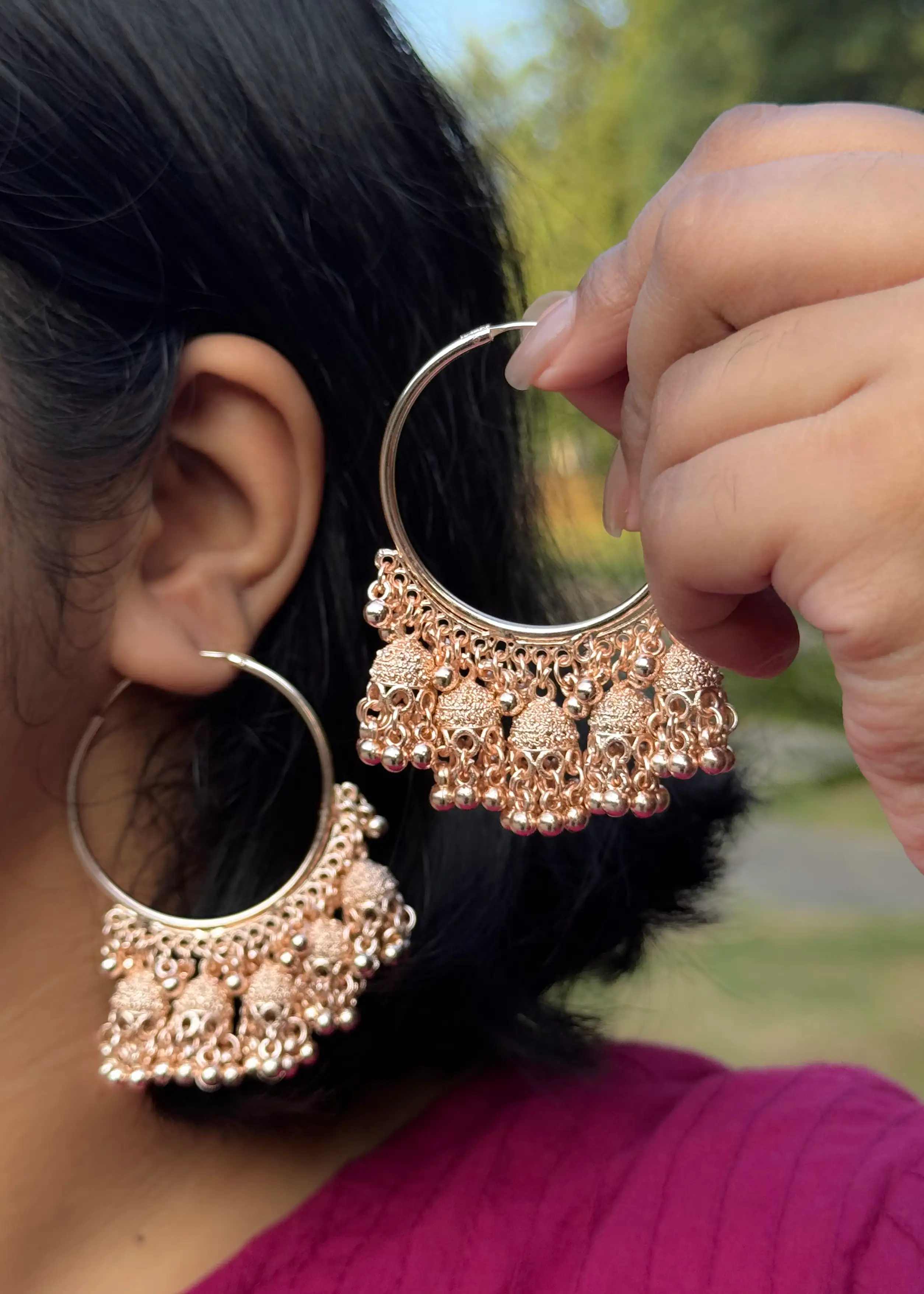 Rose Gold Big Jhumki| Large Size Earrings| Indian Style| Ethnic Design Image