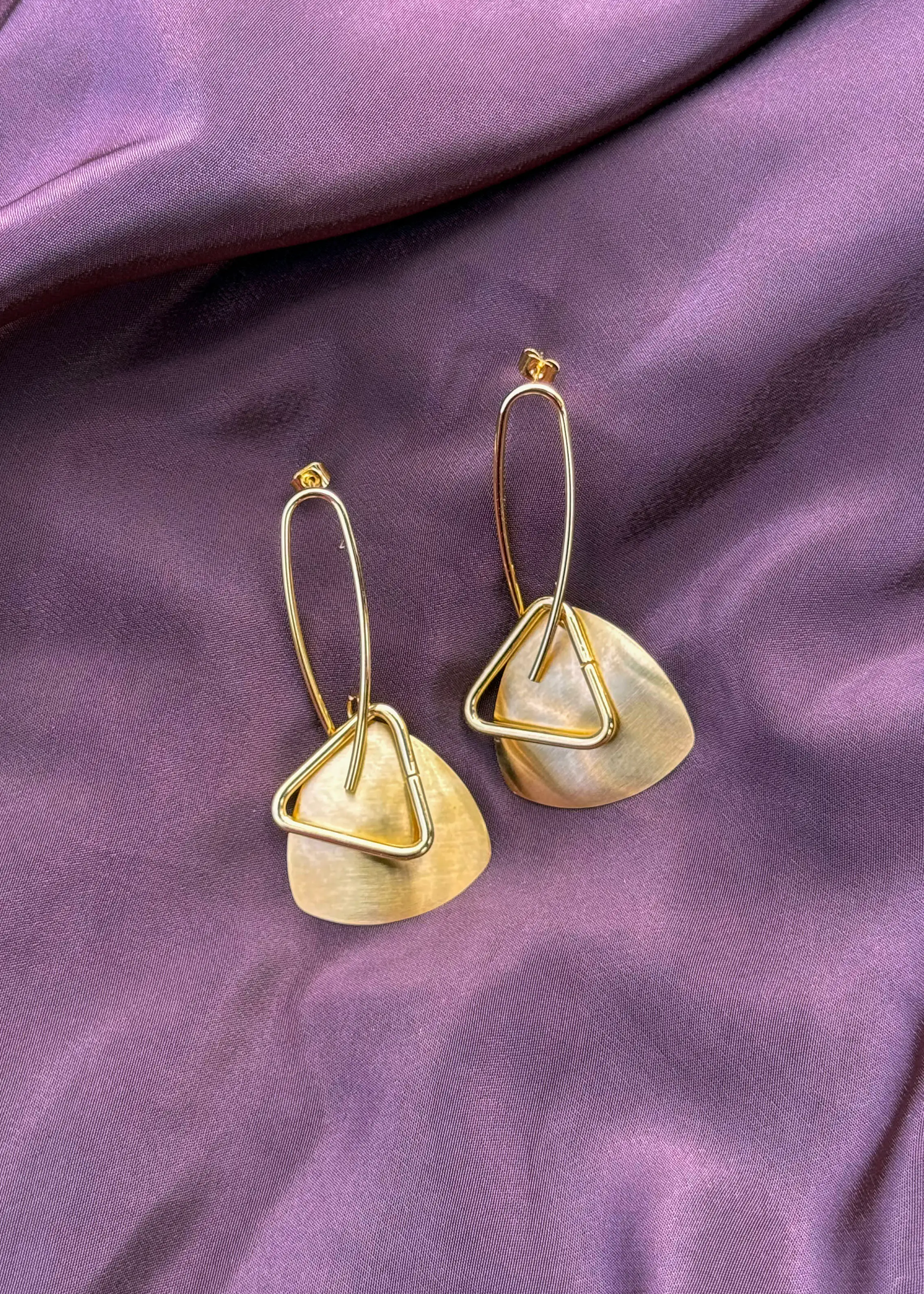 Trikon Golden Earrings| Western Style| Large Size| Golden Color Image