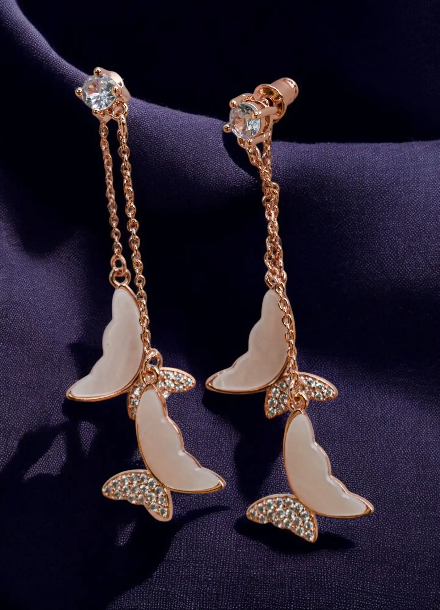 Hanging Butterflies Earring| Rose Gold - Hover Image
