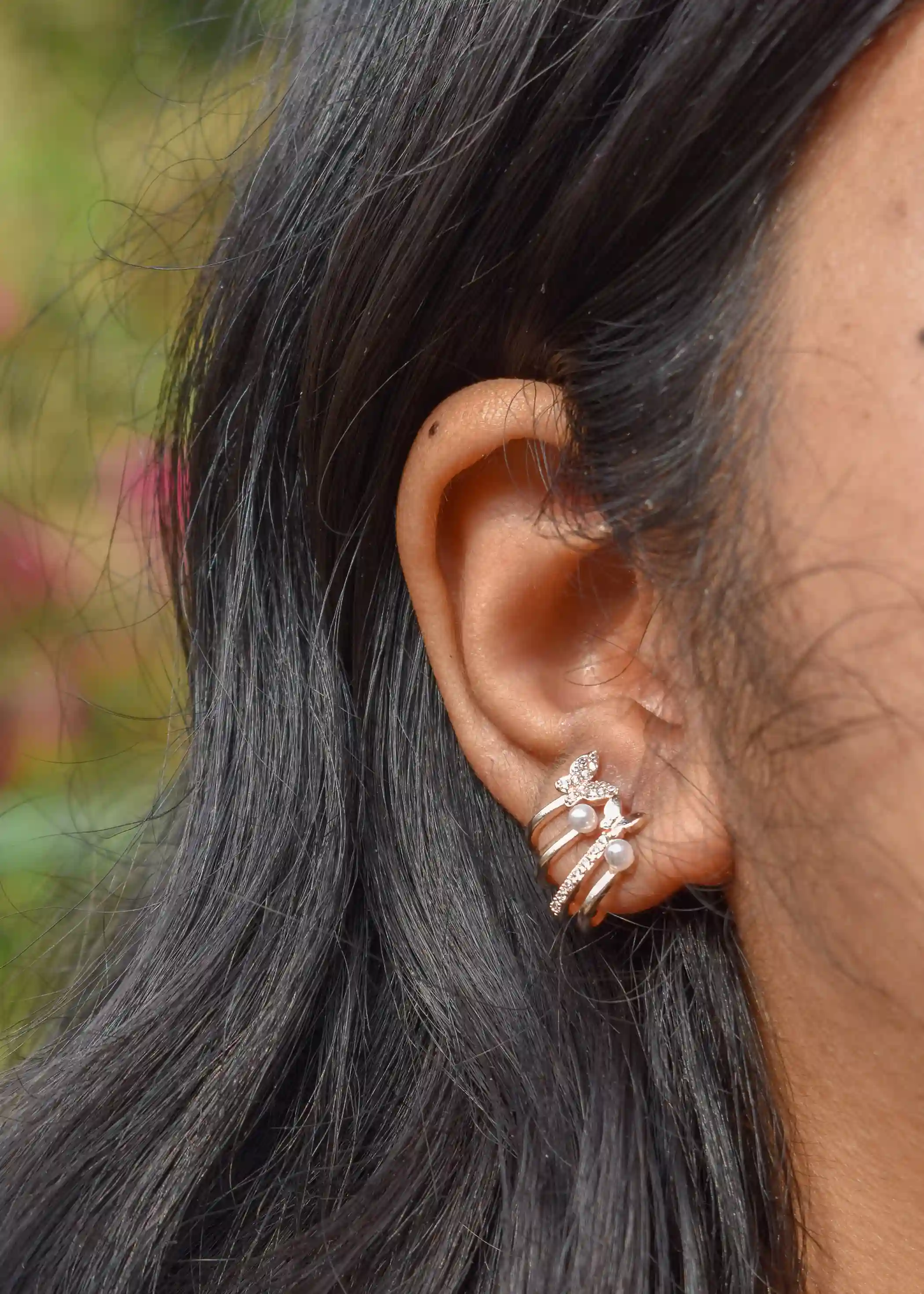 Pearl Butterfly Studs| Rose Gold - Hover Image