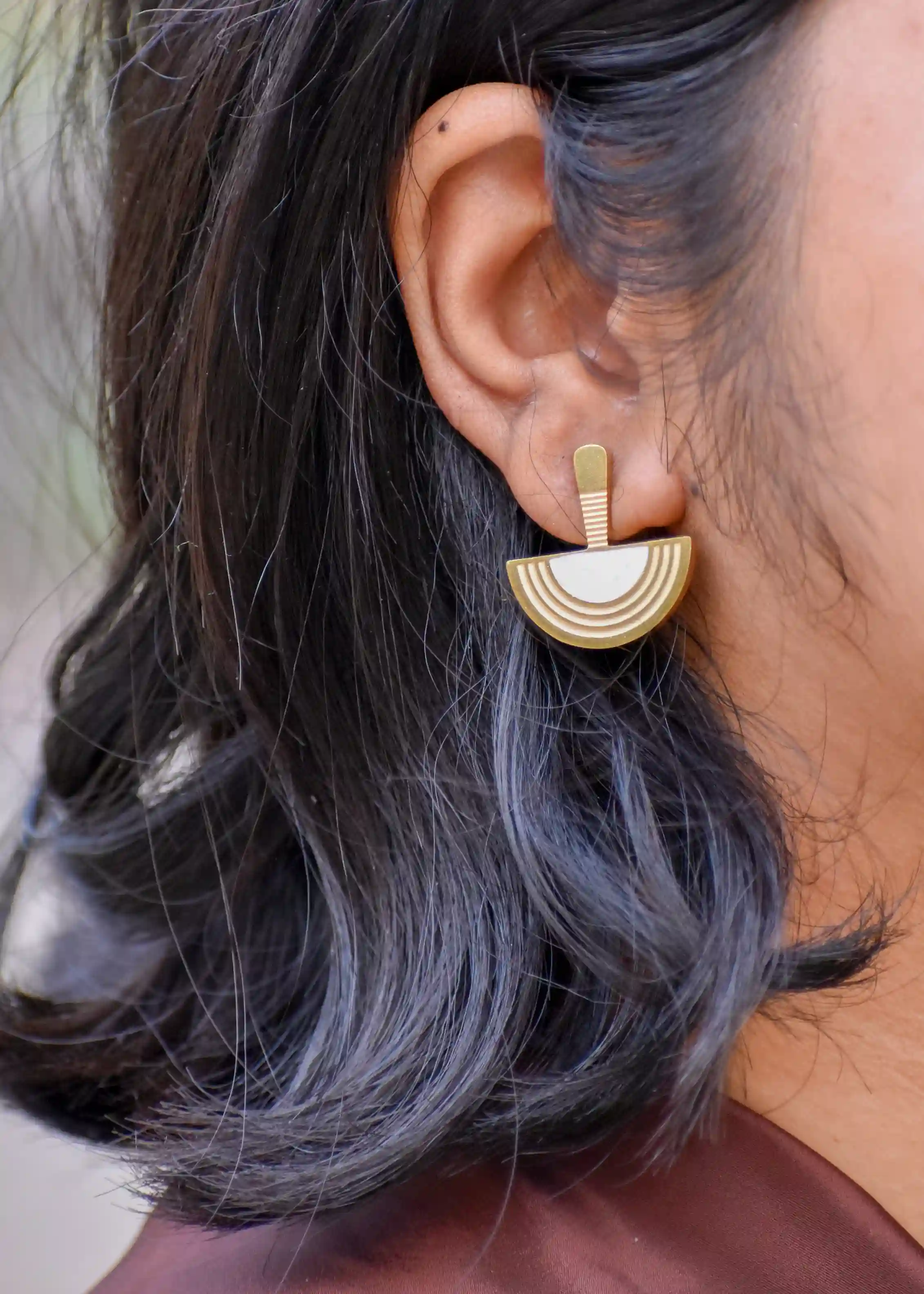 Golden Half Mushroom Earring| Anti-Tarnish Coating Image