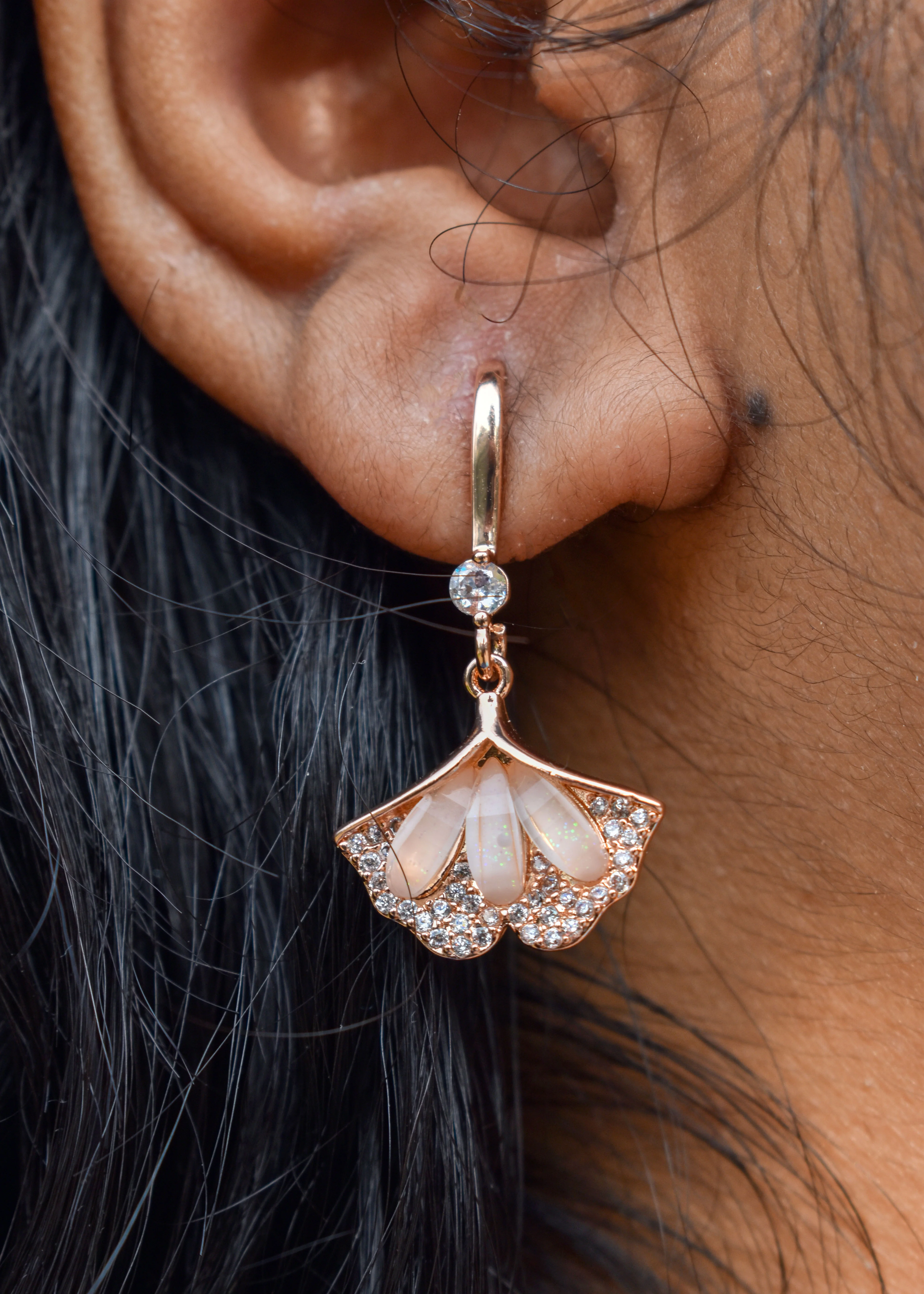 Half Flower Earring| Rose Gold - Hover Image