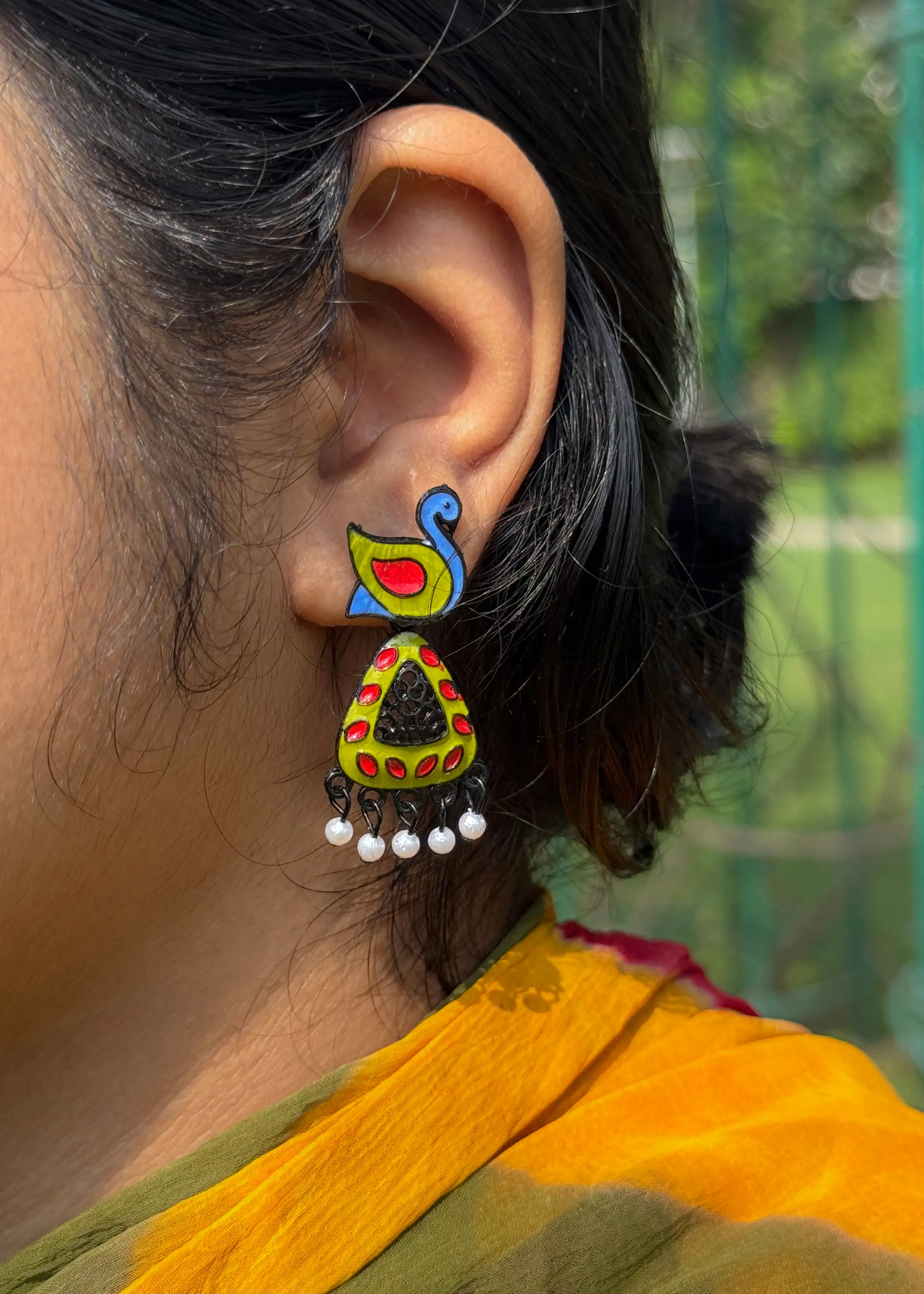 Morni Jhumki| Peacock Shape Earring| Minimalistic Design| Small Earrings - Hover Image